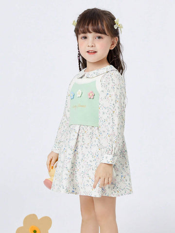 Balabala Girls' Dress Set Stylish Fashionable Floral Two-Piece Children's Autumn Fresh Literary