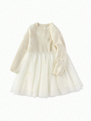Balabala Girls' Dress, Young Girl' Mesh Skirt, New Autumn/Winter 2024