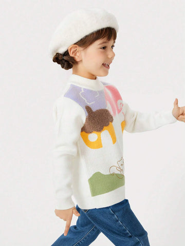 Balabala Girls' Half-Turtleneck Sweater Winter Knitted Cartoon Pullover