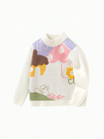 Balabala Girls' Half-Turtleneck Sweater Winter Knitted Cartoon Pullover