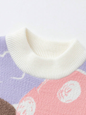 Balabala Girls' Half-Turtleneck Sweater Winter Knitted Cartoon Pullover