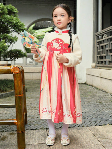Balabala Girls' Hanfu Dress Embroidered New Chinese Style For Winter 2024