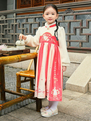 Balabala Girls' Hanfu Dress Embroidered New Chinese Style For Winter 2024