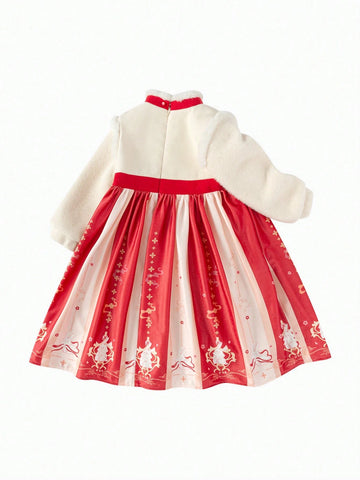 Balabala Girls' Hanfu Dress Embroidered New Chinese Style For Winter 2024