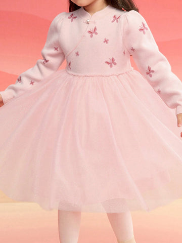 Balabala Girls' Princess Dress, 2025 Spring New Year With Tulle