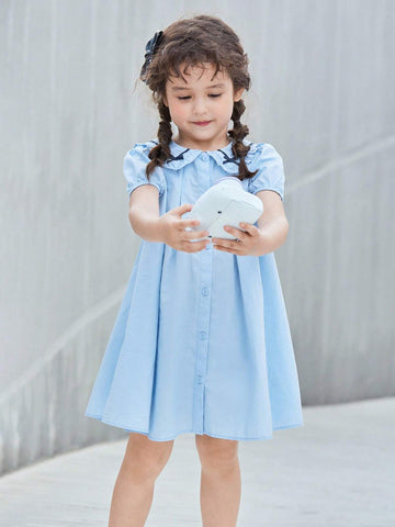 Balabala Kids' Dress, Baby Girls' Cotton Summer Dress, Sweet And Stylish Turn-Down Collar