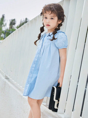 Balabala Kids' Dress, Baby Girls' Cotton Summer Dress, Sweet And Stylish Turn-Down Collar