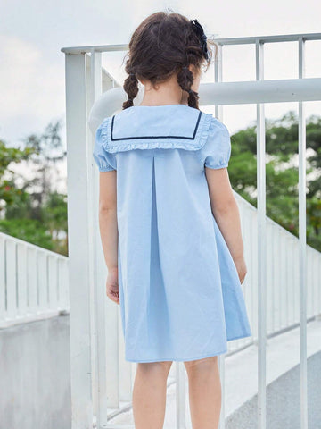 Balabala Kids' Dress, Baby Girls' Cotton Summer Dress, Sweet And Stylish Turn-Down Collar