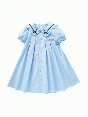 Balabala Kids' Dress, Baby Girls' Cotton Summer Dress, Sweet And Stylish Turn-Down Collar