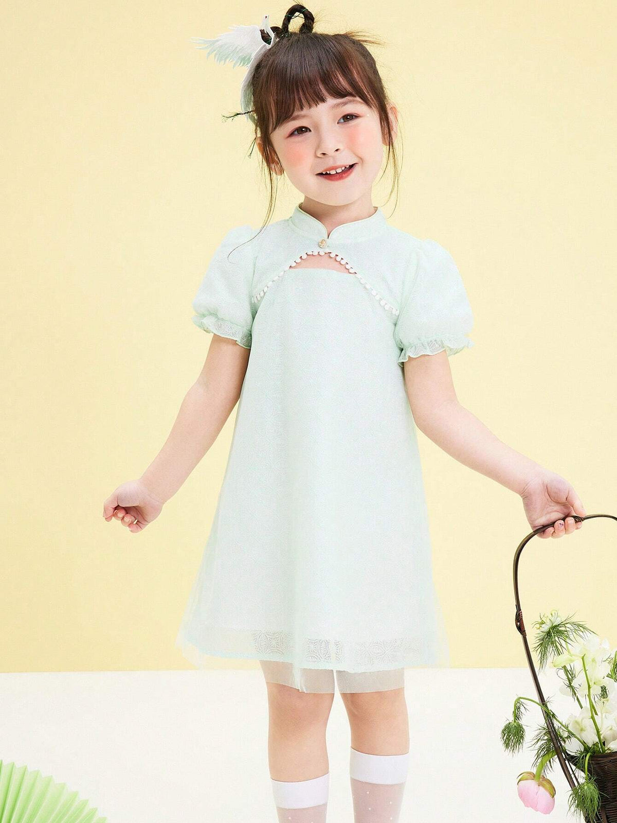 Balabala Kids' Dress, Girls' Summer Hanfu Dress, Traditional Chinese Style