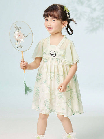 Balabala Kids' Dress, Summer Panda-Themed Princess Dress, Cute Embroidered Toddler Dress