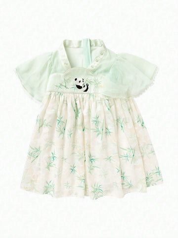 Balabala Kids' Dress, Summer Panda-Themed Princess Dress, Cute Embroidered Toddler Dress