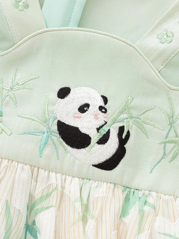 Balabala Kids' Dress, Summer Panda-Themed Princess Dress, Cute Embroidered Toddler Dress