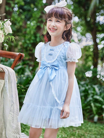 Balabala Kids' Dress Summer Princess Mesh Dress Sweet And Cute Girls' Clothing Fashionable