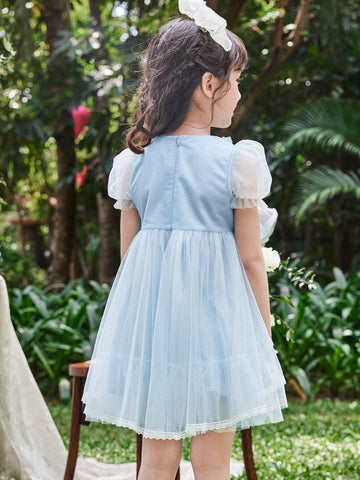 Balabala Kids' Dress Summer Princess Mesh Dress Sweet And Cute Girls' Clothing Fashionable