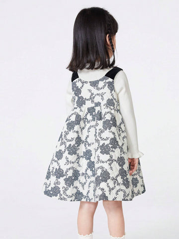 Balabala Kids's Dress, Girls' Autumn Dress, Fashionable Butterfly Knot, Printed Sleeveless Dress, Stylish And Trendy Suspender Skirt