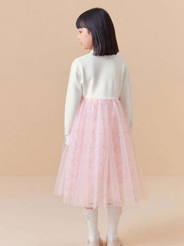 Balabala Kids's Dress, Stylish New Chinese,Style Princess Dress, 2024 Trendy Girls' Mesh Dress