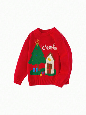 Balabala Young Girl' Christmas Sweater Boys' Girls' Autumn/Winter 2024 New Loose Pullover