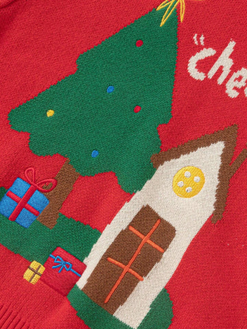 Balabala Young Girl' Christmas Sweater Boys' Girls' Autumn/Winter 2024 New Loose Pullover