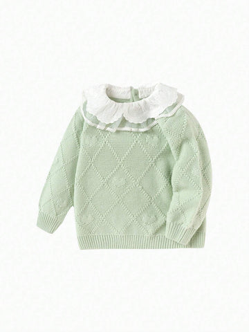 Balabala Young Girl' Sweater Girls' Embroidered Collar Knitted Sweater Autumn Winter Diamond Texture Pullover