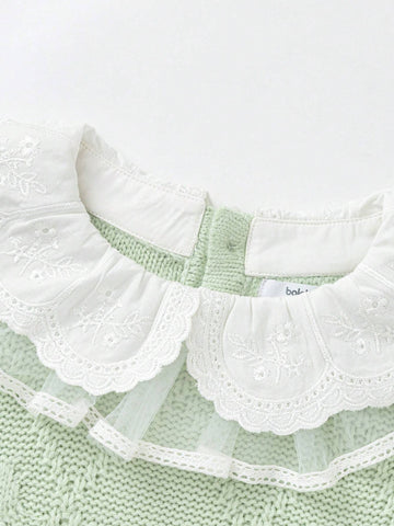 Balabala Young Girl' Sweater Girls' Embroidered Collar Knitted Sweater Autumn Winter Diamond Texture Pullover