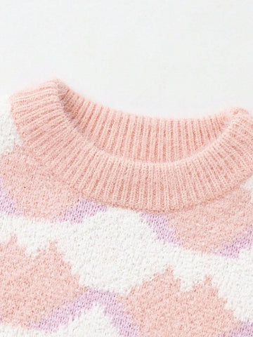 Balabala Young Girl' Sweater Girls' Embroidered Collar Knitted Sweater Autumn Winter Diamond Texture Pullover