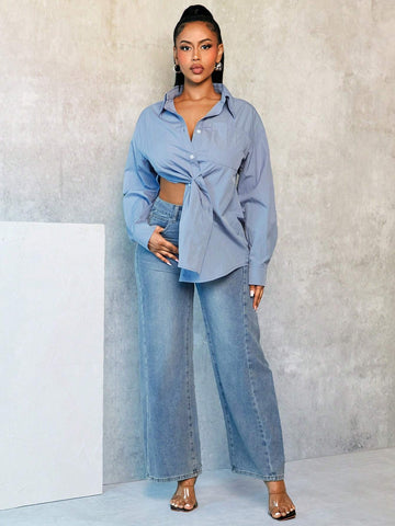 Women Solid Color Long Sleeve Minimalist Casual Everyday Shirt