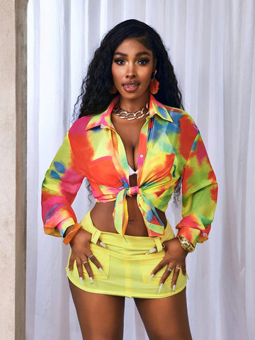 Women's Batik Print Drop Shoulder Long Sleeve Single Breasted Fashion Shirt