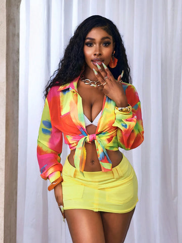 Women's Batik Print Drop Shoulder Long Sleeve Single Breasted Fashion Shirt