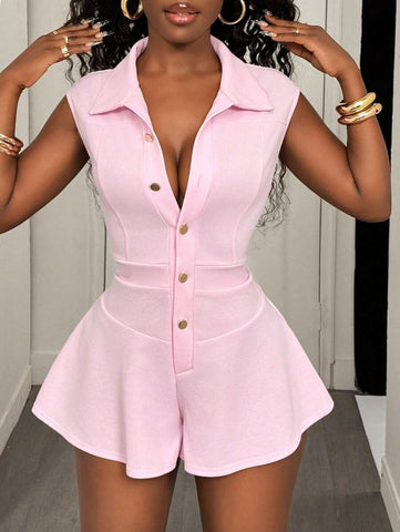 BamGleam Women's Pink Sleeveless Sexy Jumpsuit