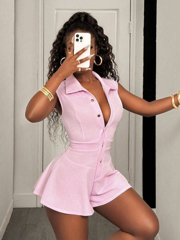 BamGleam Women's Pink Sleeveless Sexy Jumpsuit