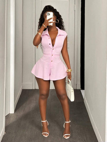 BamGleam Women's Pink Sleeveless Sexy Jumpsuit