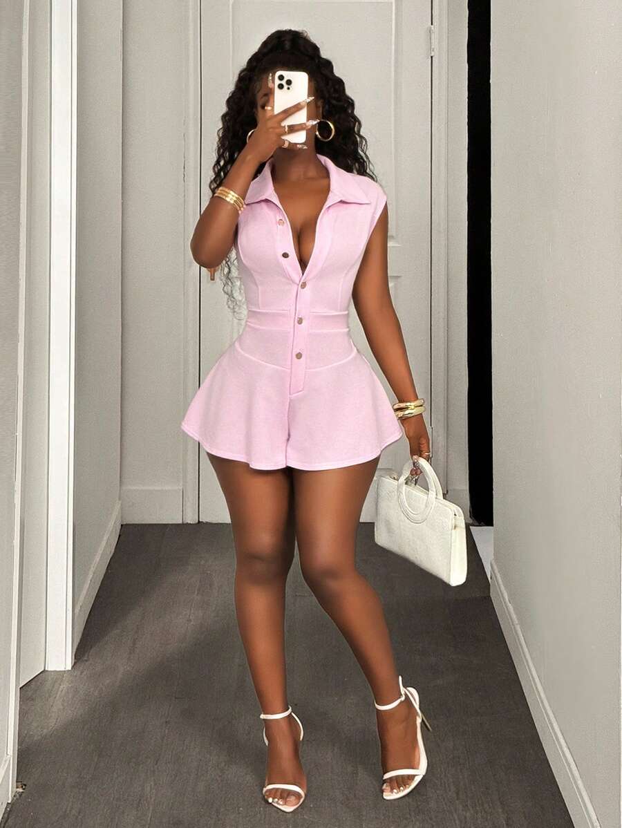 BamGleam Women's Pink Sleeveless Sexy Jumpsuit