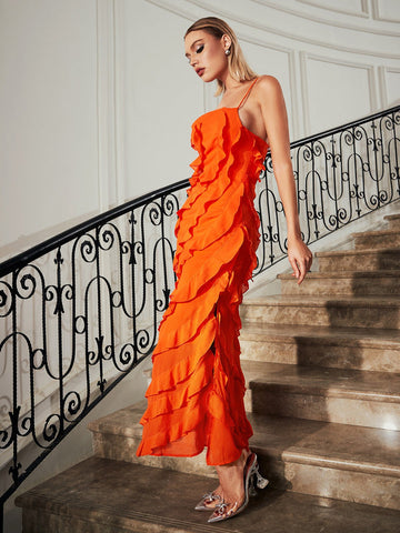 Bardot Lace Up Ruffle Straight Dress
