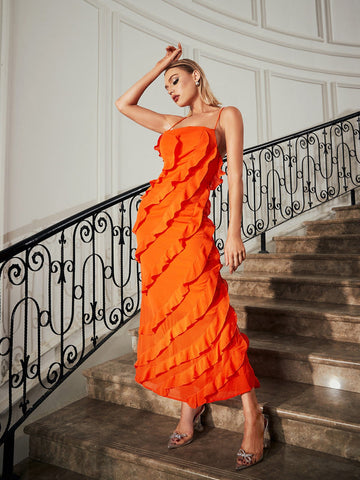 Bardot Lace Up Ruffle Straight Dress