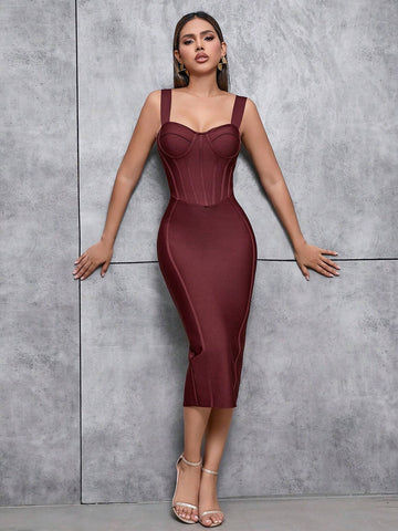 Barlahlsen Bandage Dress Solid Zipper Back Cocktail Party Bandage Bodycon Bustier Dress