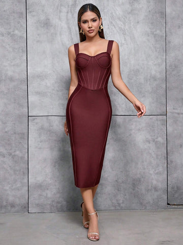 Barlahlsen Bandage Dress Solid Zipper Back Cocktail Party Bandage Bodycon Bustier Dress