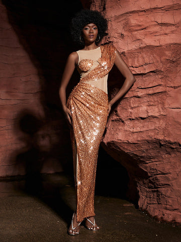 Barnaby Sequin Asymmetric Maxi Dress