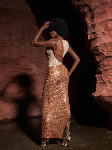 Barnaby Sequin Asymmetric Maxi Dress