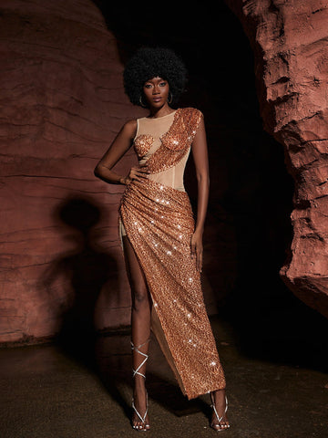 Barnaby Sequin Asymmetric Maxi Dress