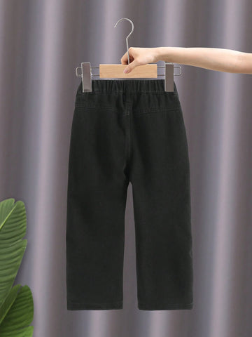 Basic Street Style Ripped Distressed Elastic High Waist Tapered Jeans, Perfect For Young Girls