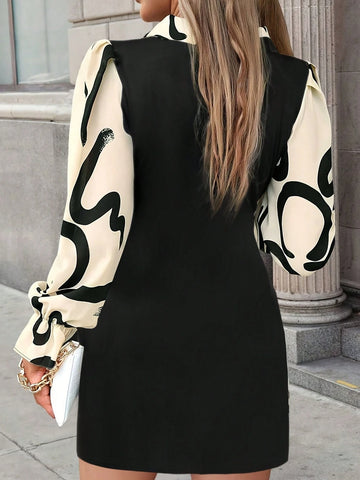 Basic Women's Fashion Printed Splice Dress