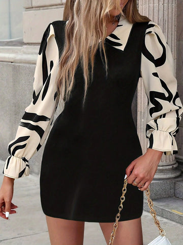 Basic Women's Fashion Printed Splice Dress
