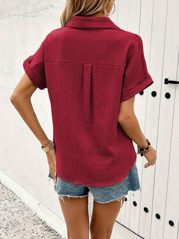 Batwing Sleeve Pocket Patched Blouse
