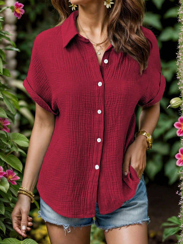 Batwing Sleeve Pocket Patched Blouse