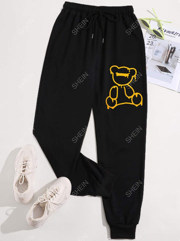 Bear Print Drawstring Waist Sweatpants