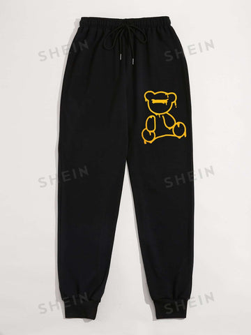 Bear Print Drawstring Waist Sweatpants