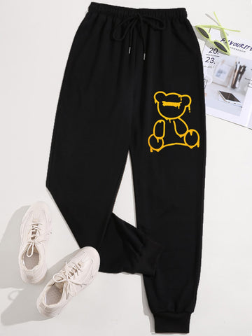 Bear Print Drawstring Waist Sweatpants