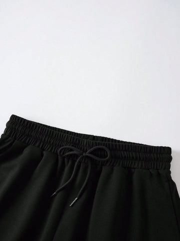 Bear Print Drawstring Waist Track Shorts