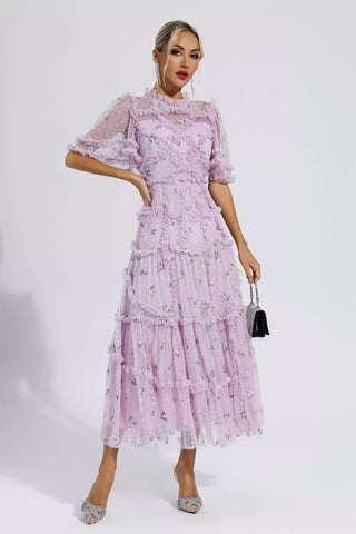 Beatrice Purple Ruched Maxi Casual Dress